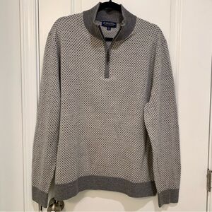 Brooks Brothers Gray White Patterned Merino Wool Zip-Up Sweater Size XL